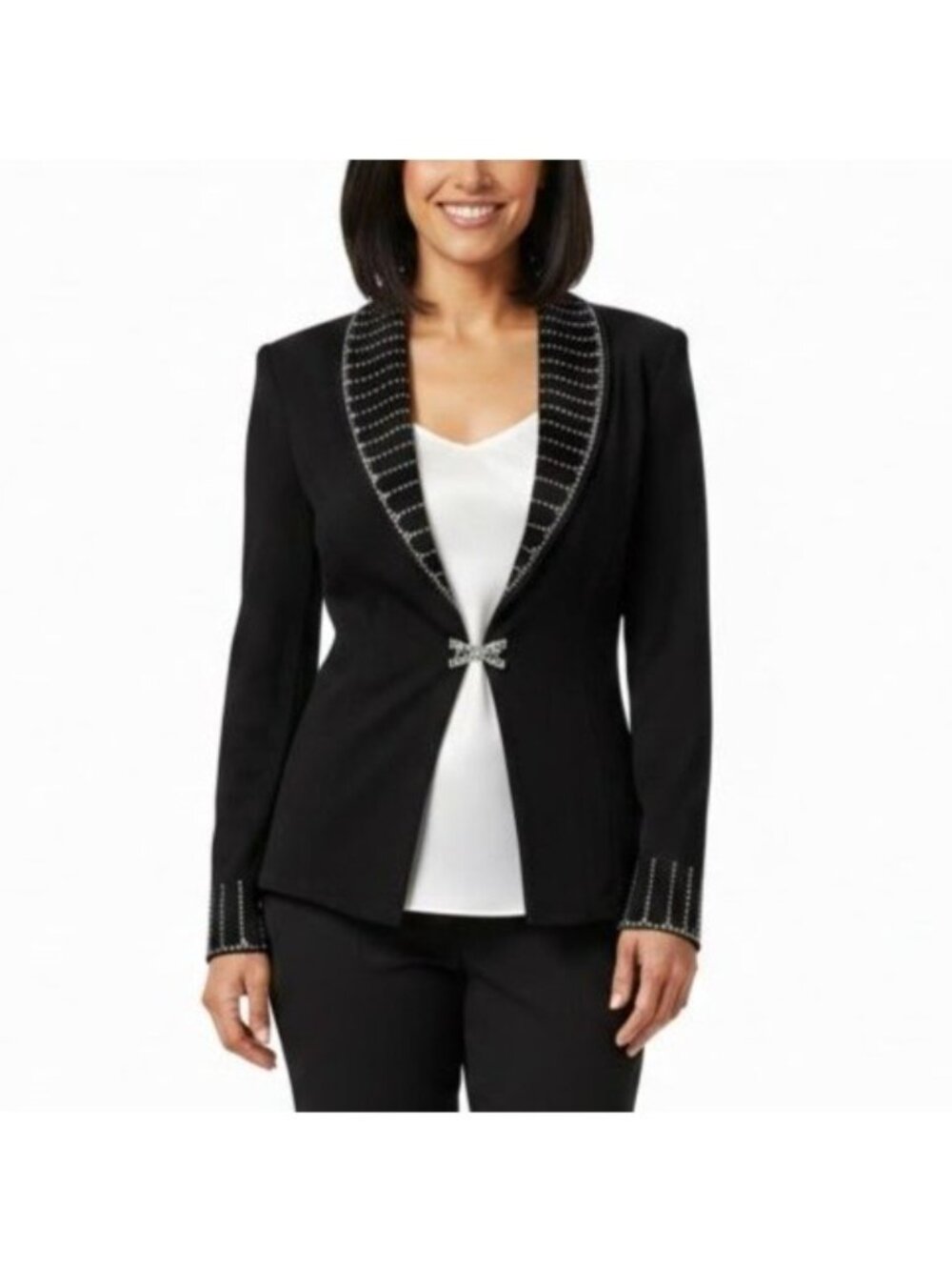 Vintage Todd & Olivia Size 14 Black Wool Old Money Rhinestone Embellished Blazer
